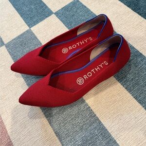 Rothy's Vibrant Red Pointed Flats with Blue Trim